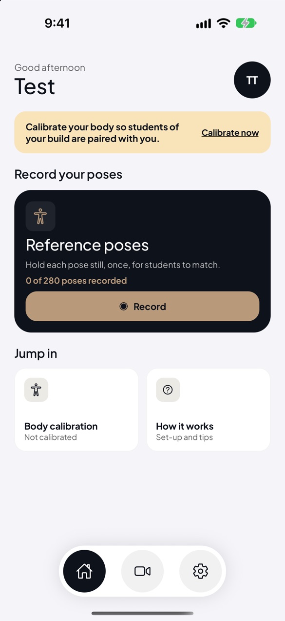 GoYogAI Coach home screen